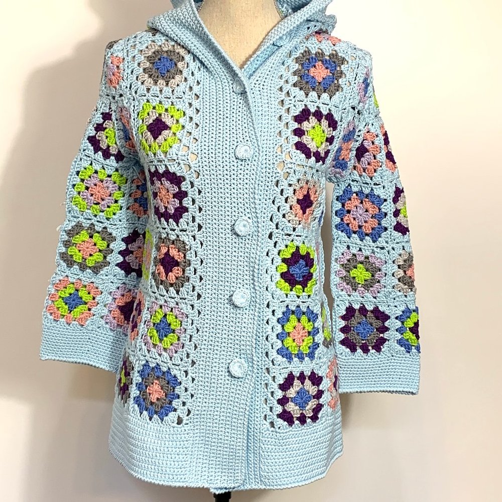 Matimi NWT Crochet Cardigan Sweater Jacket With Hood Size One Size